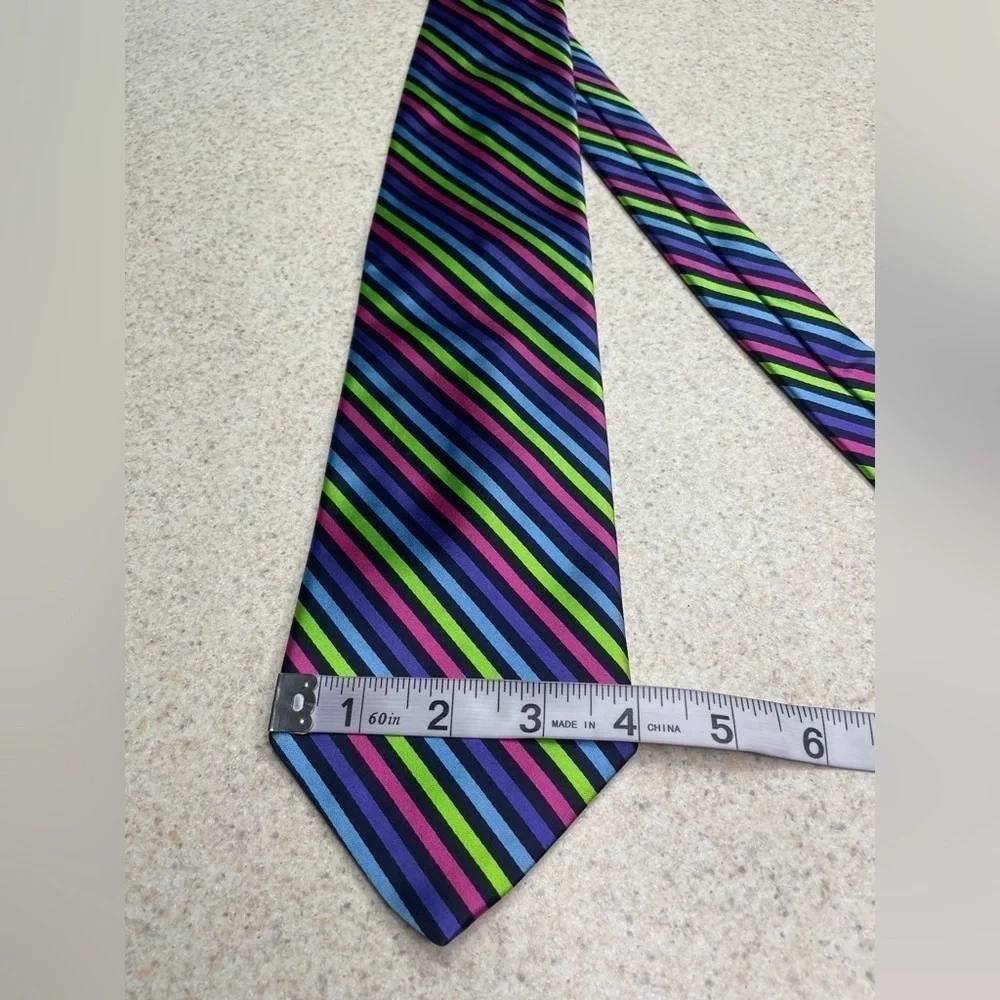Dion Italian Silk Luxury Tie Purple Green Pink Blue Stripes 58”